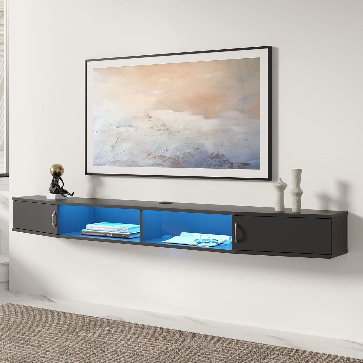 Floating TV Stand Wall Mounted Shelf with Blue Lights