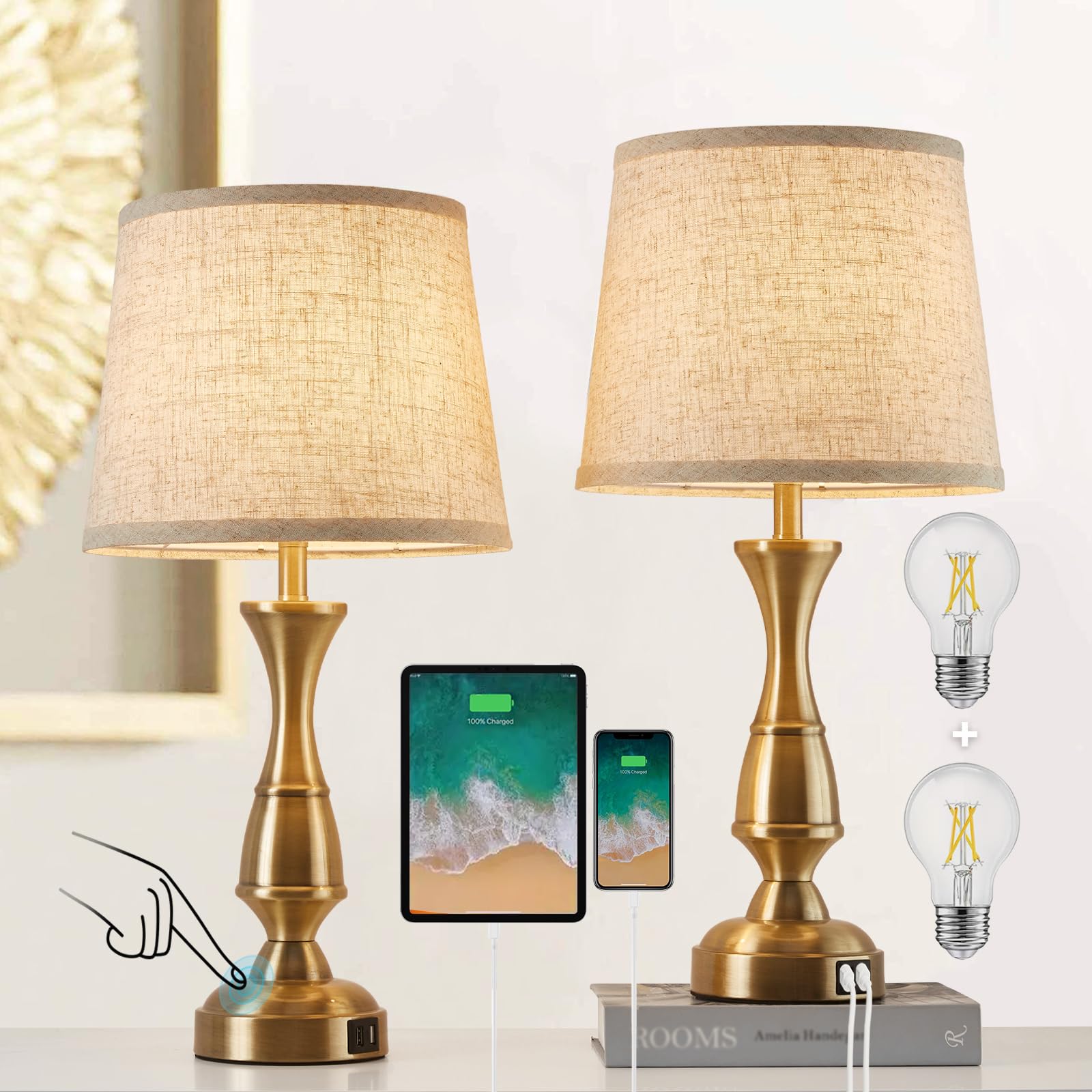 Vintage Bedside Lamp Set of 2