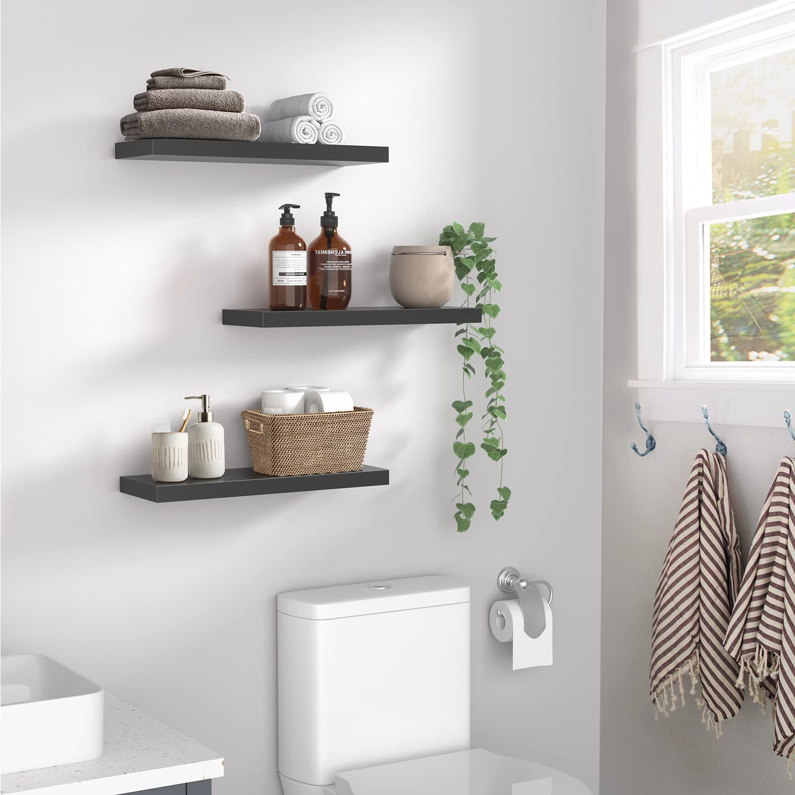 Floating Shelves Black, Wall Shelves with Invisible Brackets for Bedroom, Bathroom