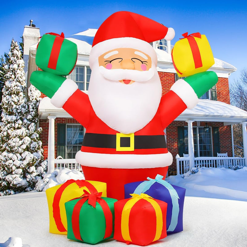 6.1 FT Christmas Santa Inflatables Outdoor Decorations Smiling Santa Claus with Present
