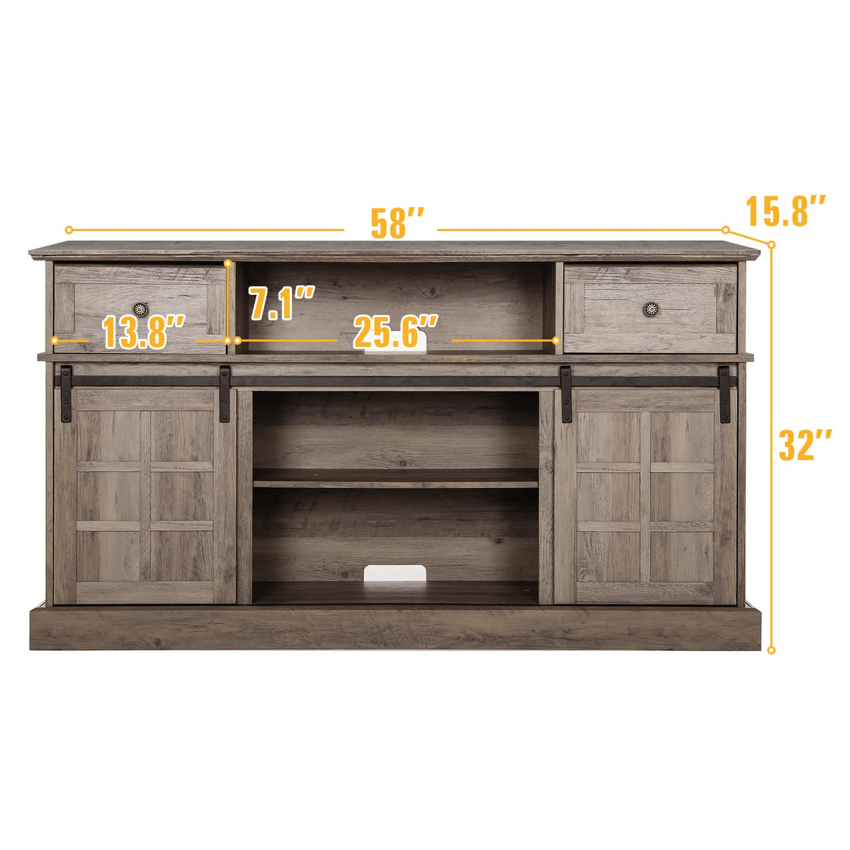 Entertainment Center, Farmhouse TV Stand for 65 inch TV, 58" Wood TV Stand