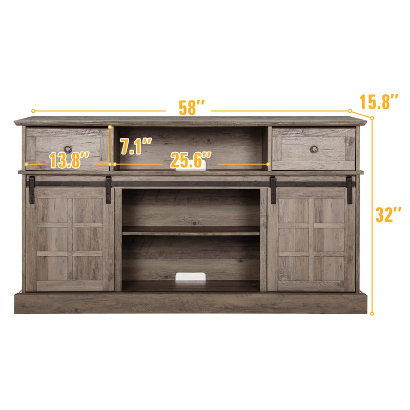 Entertainment Center, Farmhouse TV Stand for 65 inch TV, 58" Wood TV Stand