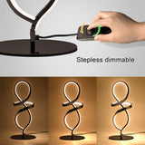 Modern Table Lamp, LED Spiral Lamp, Black Bedside Lamp with Stepless Dimming Switch