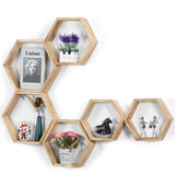 Hexagonal Floating Shelves Wall Mounted Set of 6 Wood Farmhouse Storage Honeycomb