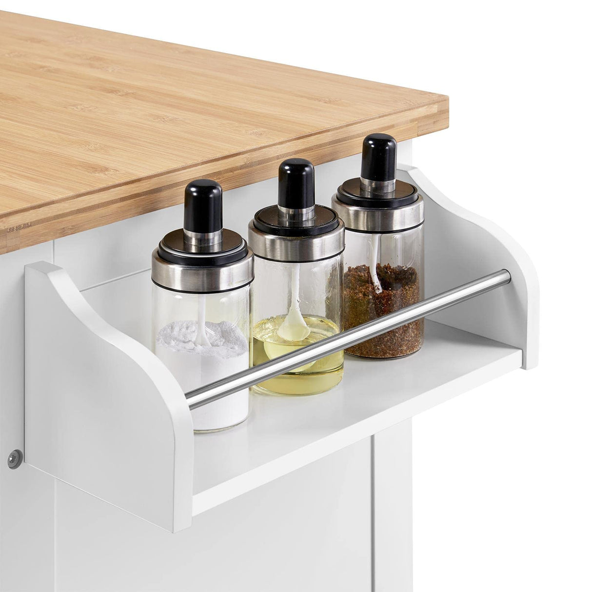 Kitchen Cart with Spice Rack Towel Holder, Kitchen Island Bamboo Tabletop