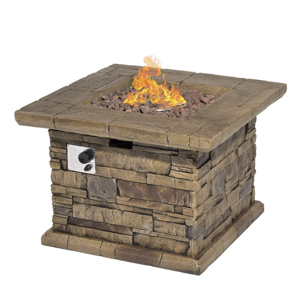 Outdoor Propane Fire Pit, Square Stonecrest Gas Fire Pit for Outside Patio