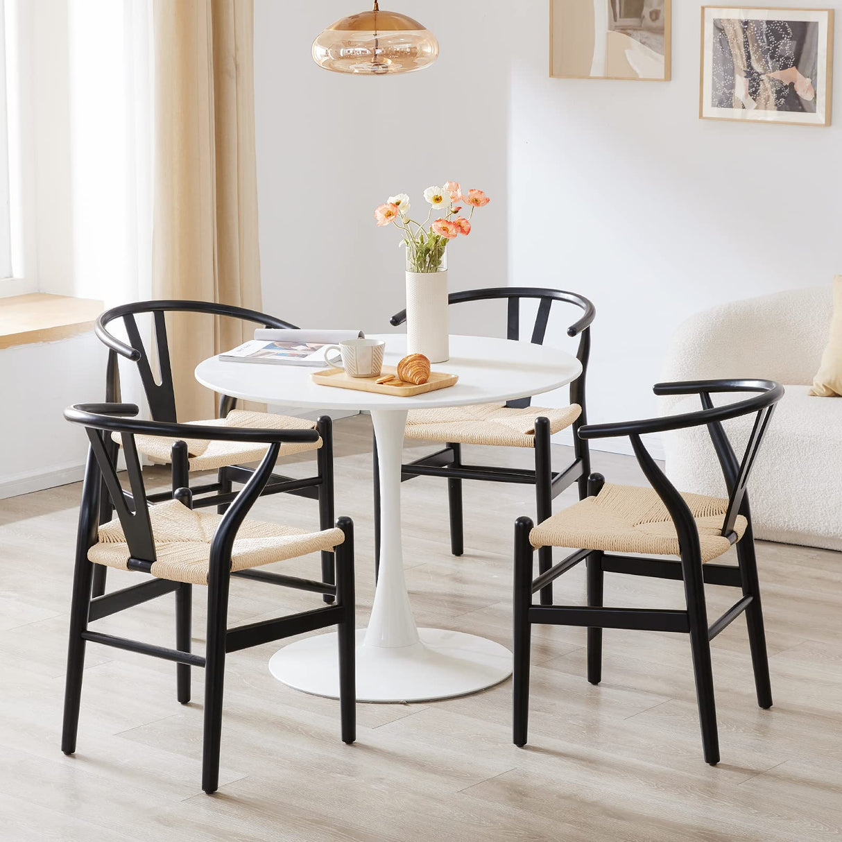 Wishbone Chairs for Dining Room Solid Wood Rattan Chair