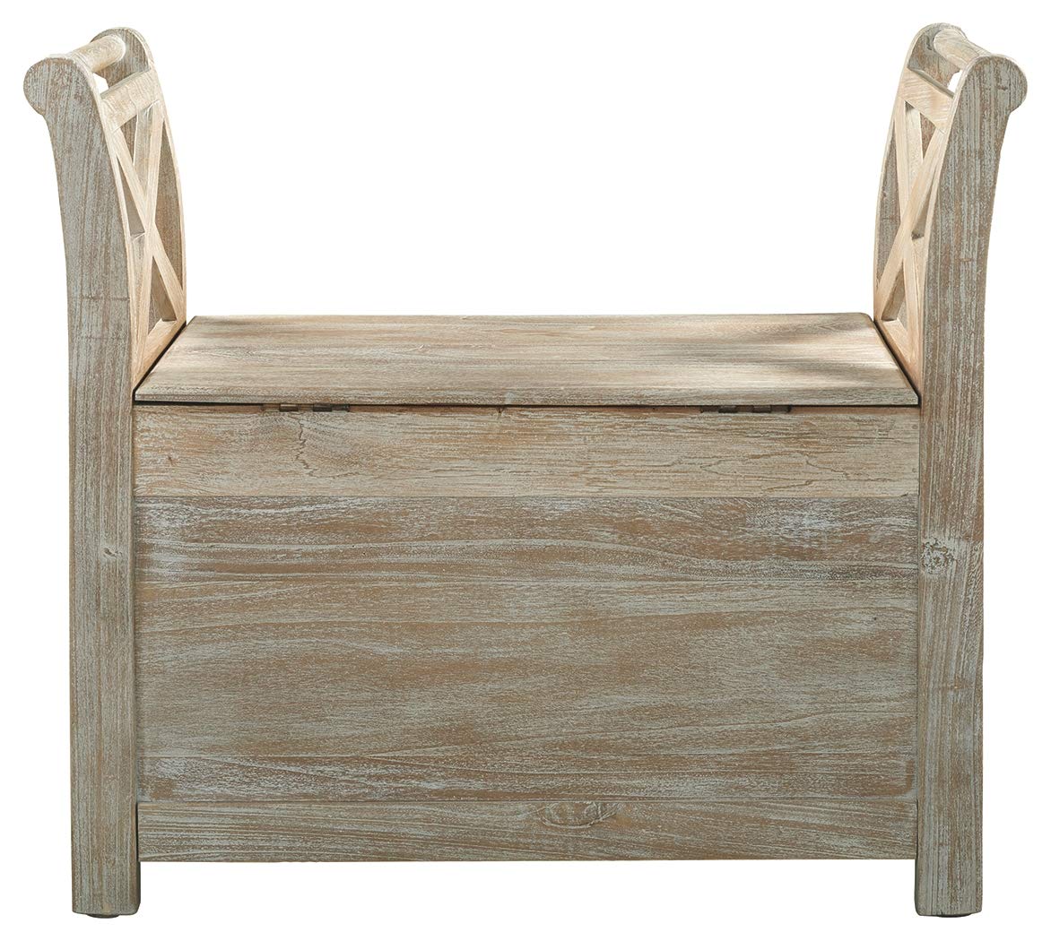 Fossil Ridge Boho Storage Accent Bench, Vintage White