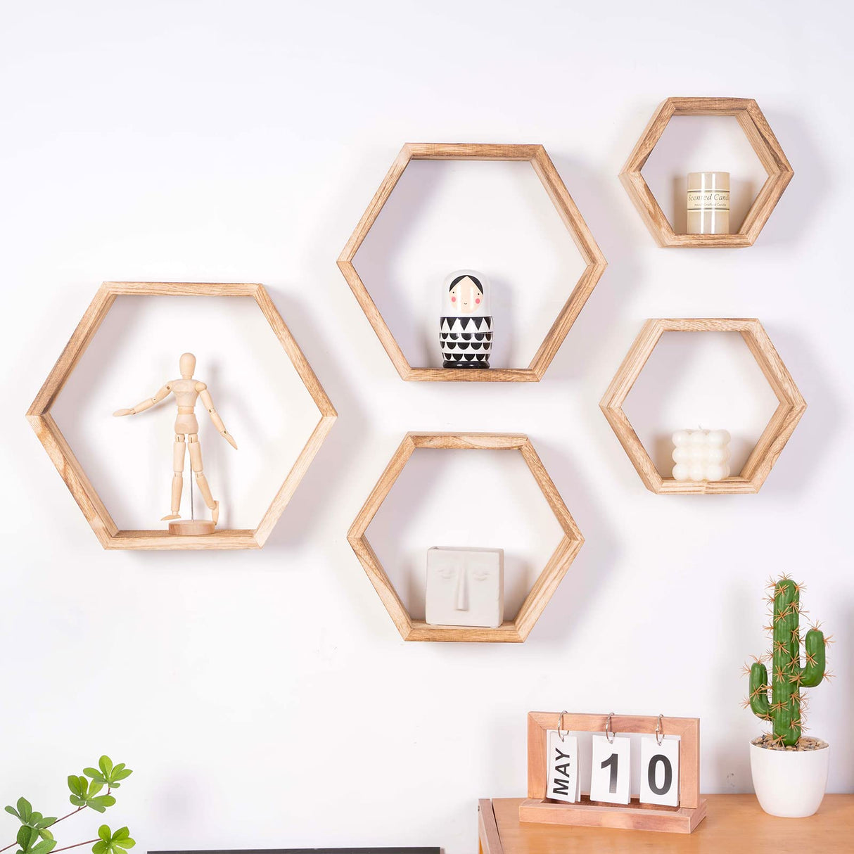 Hexagon Floating Shelves Set of 5, Honeycomb Shelves Wall Mounted Storage Wall Shelf