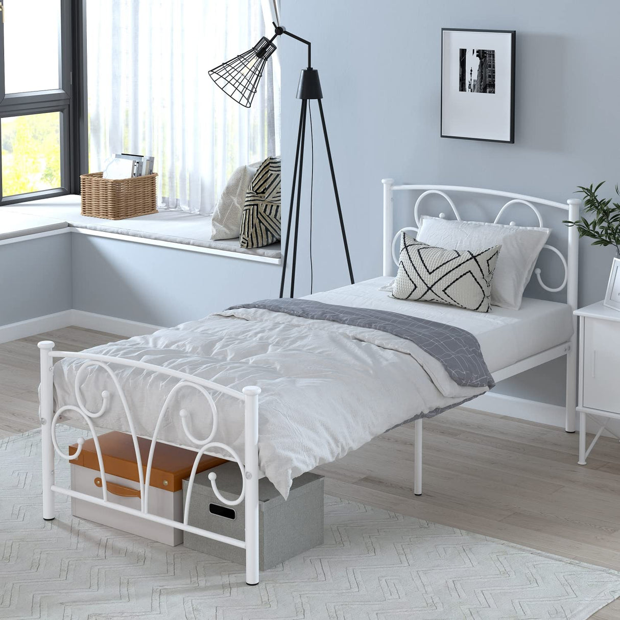 Twin Bed Frame with Headboard, Metal Platform Bed Frame with 12 Inch Storage Space