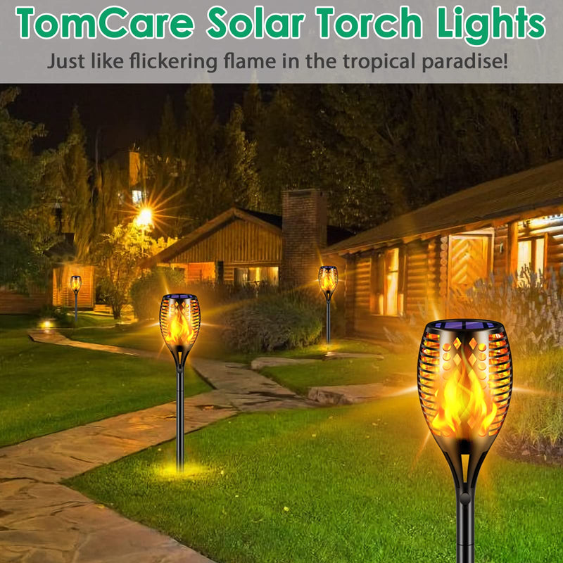Solar Lights Upgraded, 43" Waterproof Flickering Flames 96 LED Torches Lights
