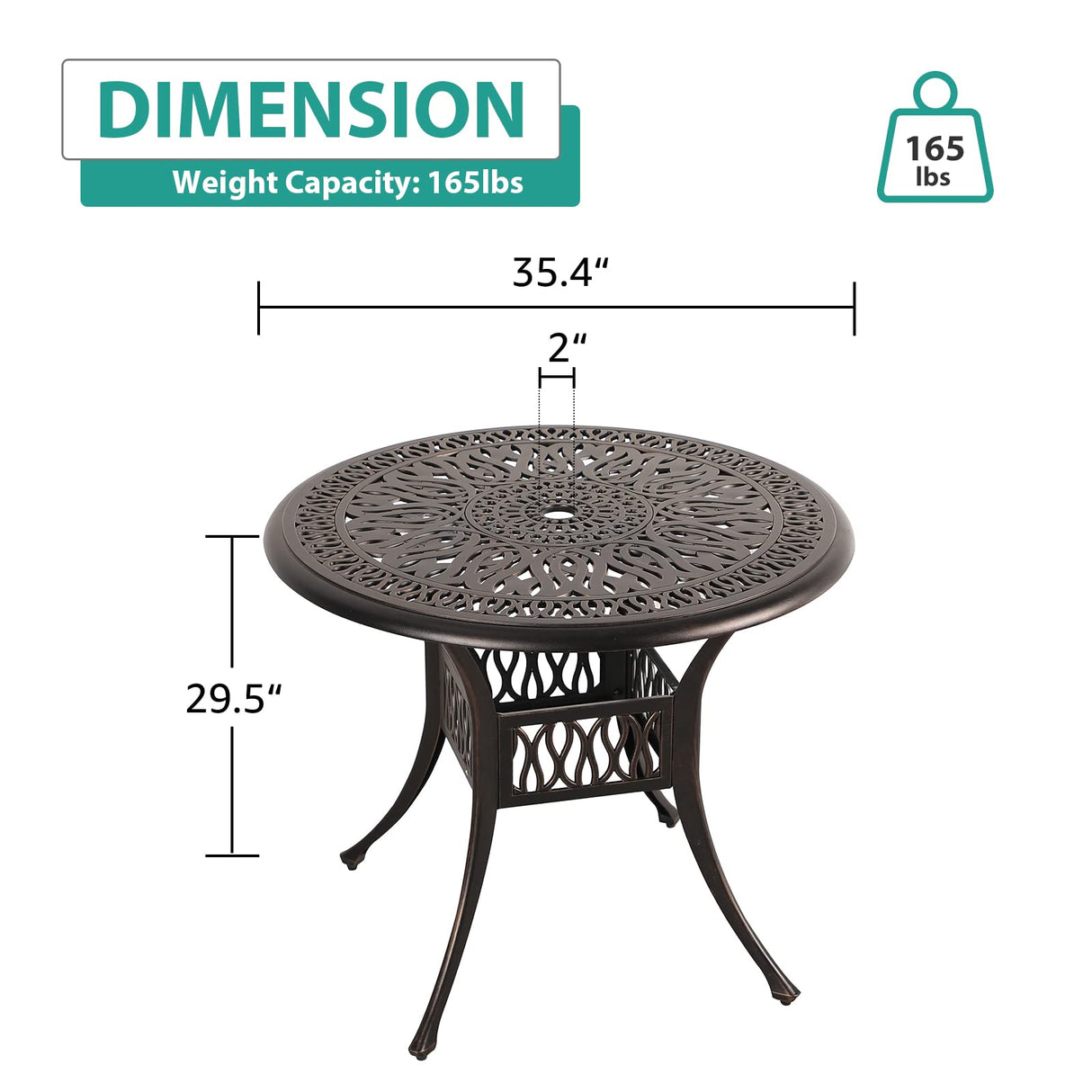 Patio Bistro Table, 35.4’’ Round Cast Aluminum Retro Side Table