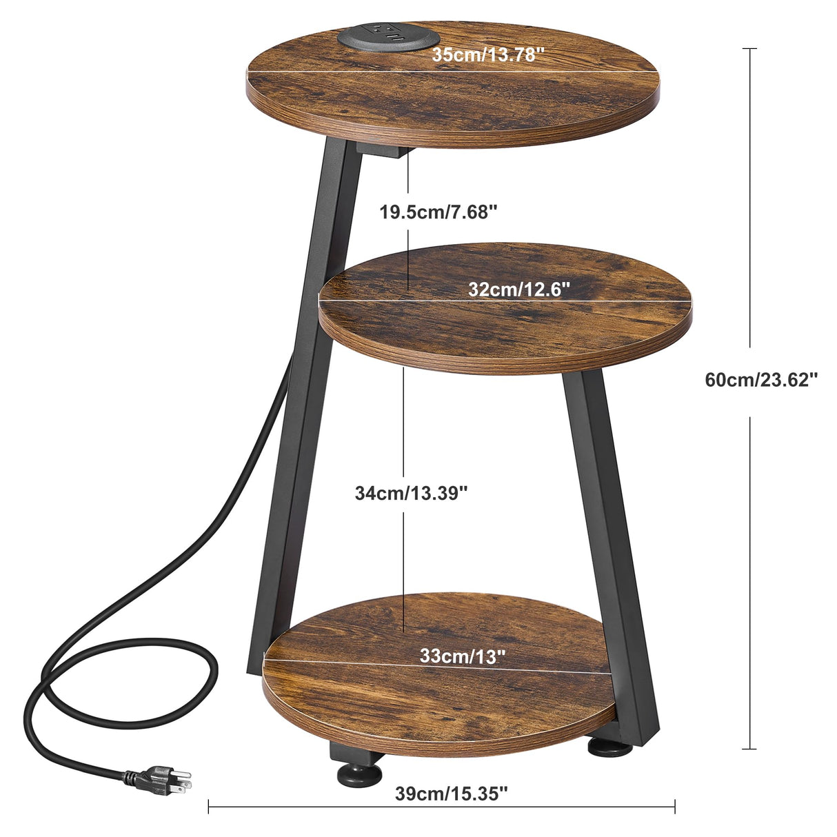 Round End Table with Charging Station