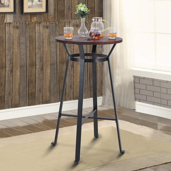 41" Metal Bar Table Round Wood Top Pub Table Bar Height Cocktail Table