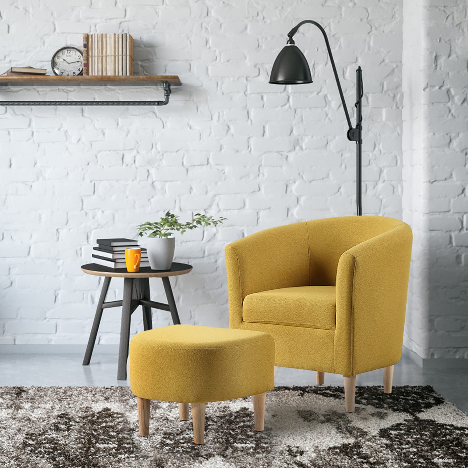 Modern Accent Chair, Upholstered Arm Chair Linen Fabric Single Sofa Chair