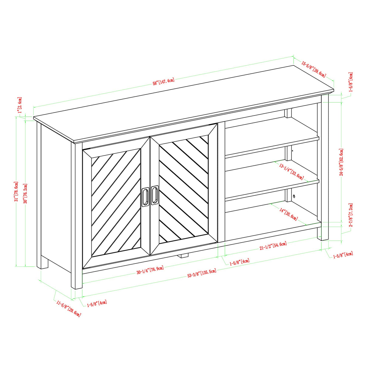 Modern Wood Grooved Buffet Sideboard with Open Storage