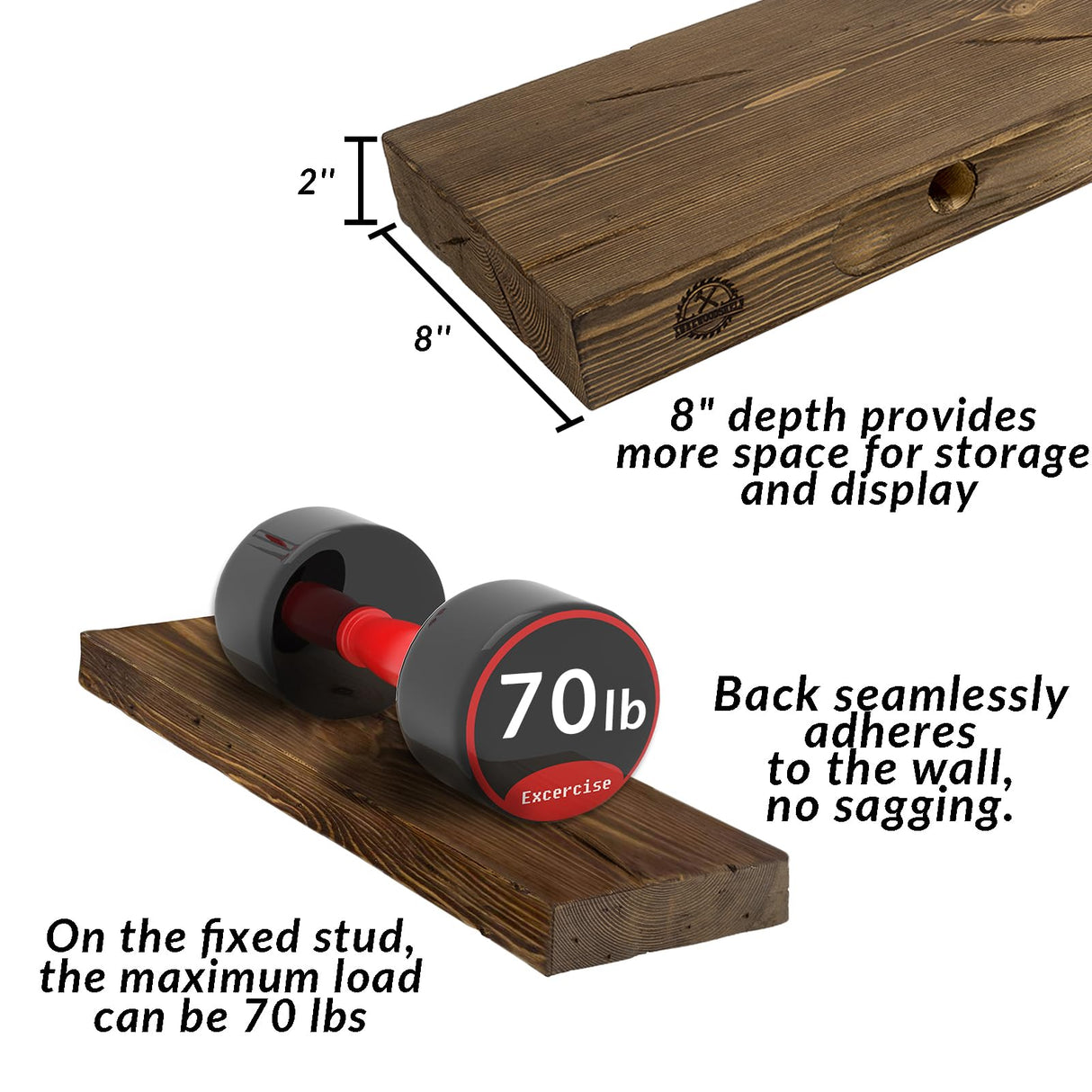 Floating Shelves 60 inch Long 8 "deep Set of 2, Heavy Duty Wood Wall Mounted Shelves