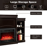 750W/1500W Electric Fireplace w/Mantel & Built-in Bookshelves