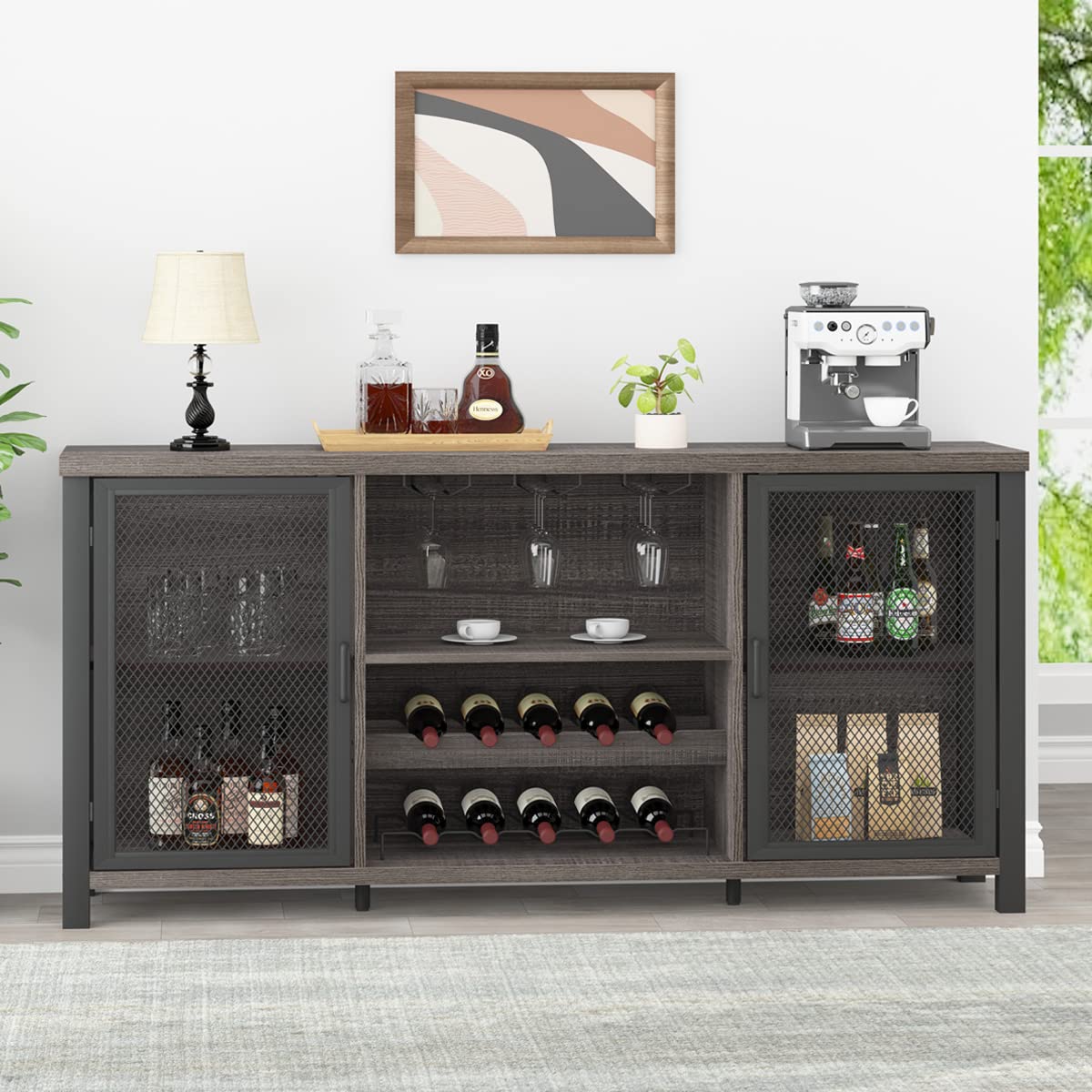 Liquor Bar Cabinet, Industrial Wine Bar Cabinet