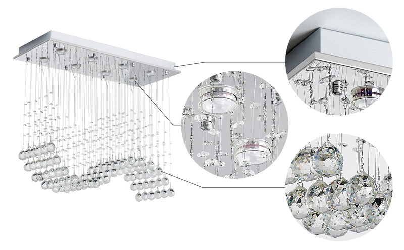 8-Lights Modern K9 Crystal Chandelier Light Fixture, Perfect Raindrop Chandelier