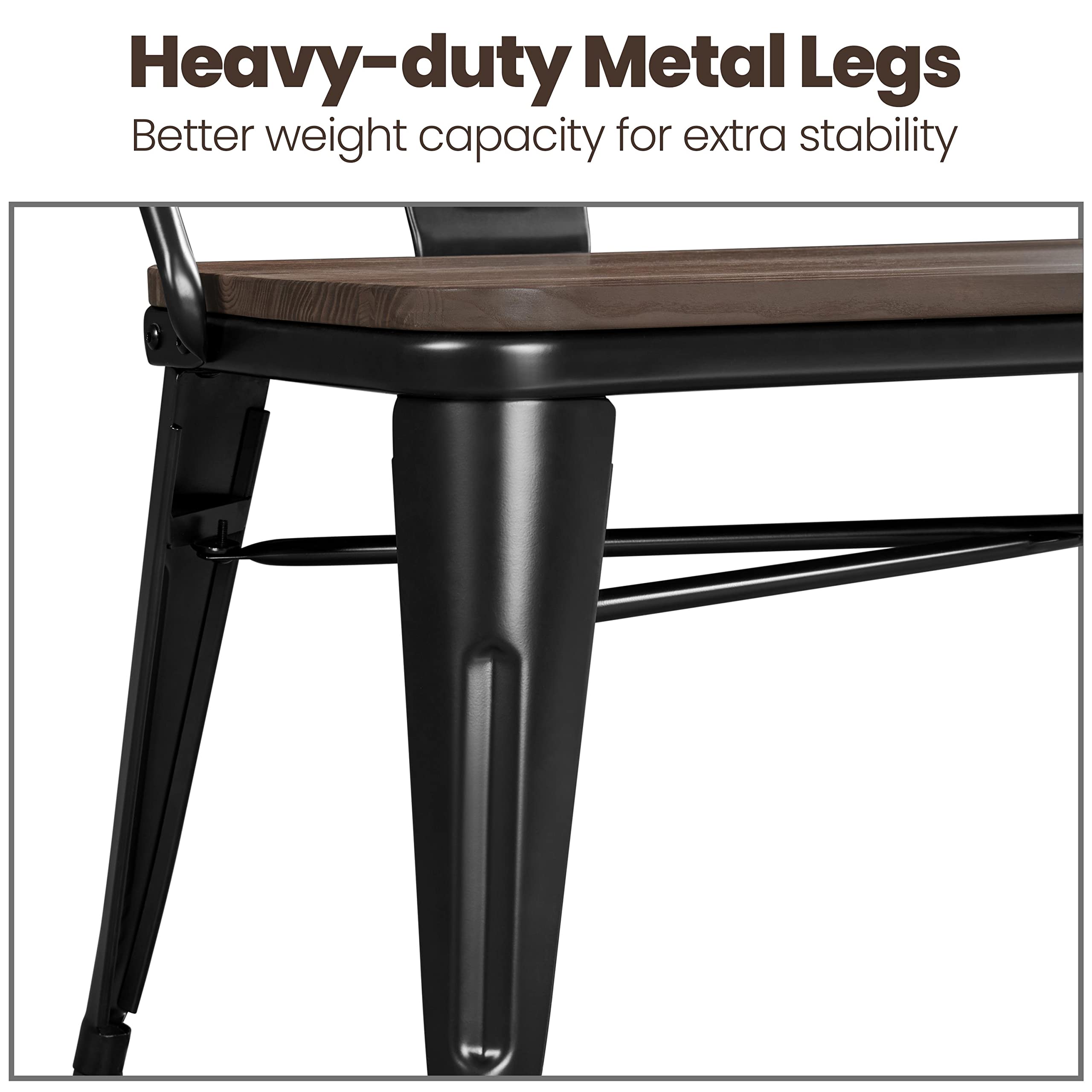 Industrial Metal Bench Mid-Century 3 Person Chair Dining Room Long Bench