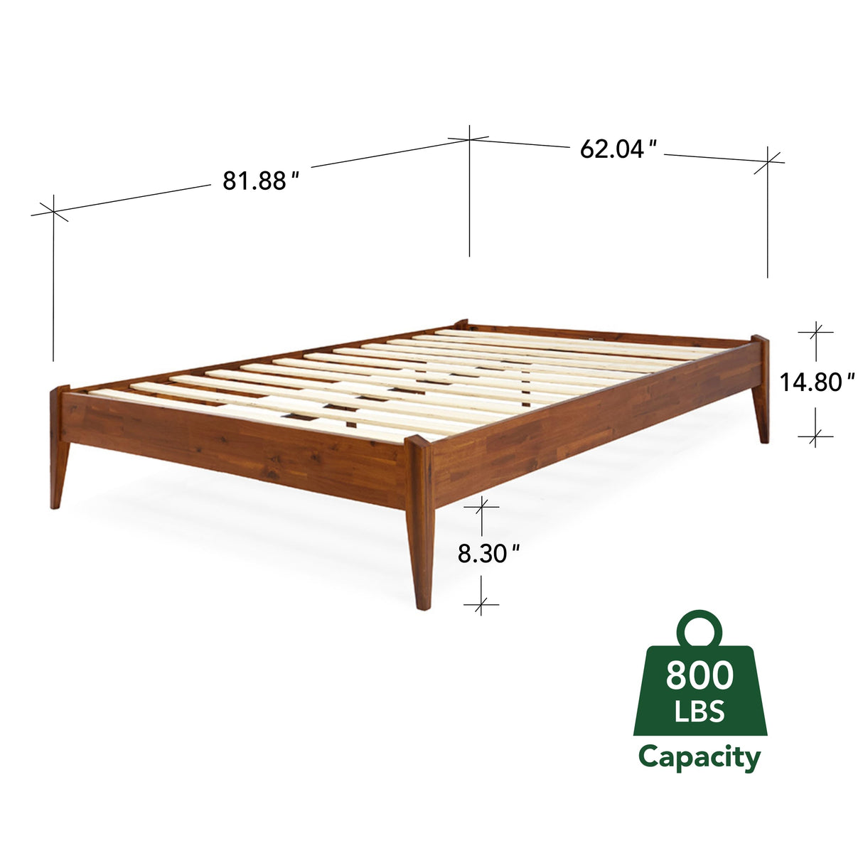 Dinkee Queen Bed Frame Wood 15 Inch - Solid Wood Platform Bed Frame