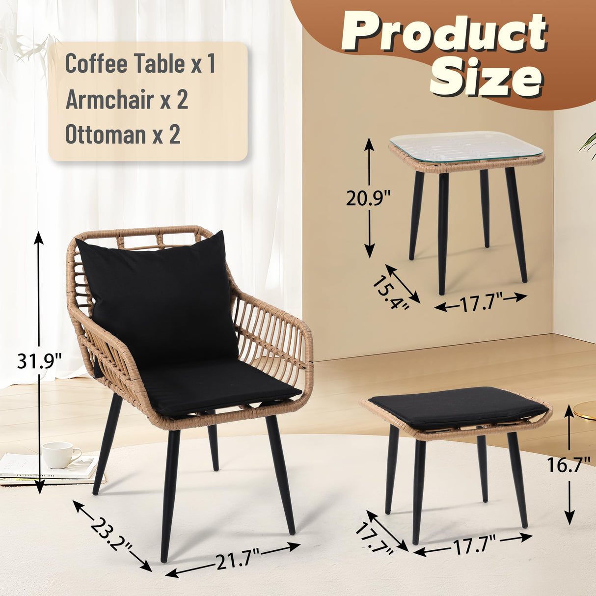 Outdoor Wicker Chairs and Table Bistro Conversation Furniture Set