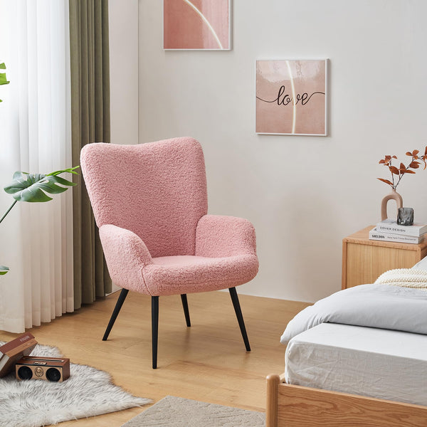 Boucle Fabric Pink Modern Accent Armchair for Living Room