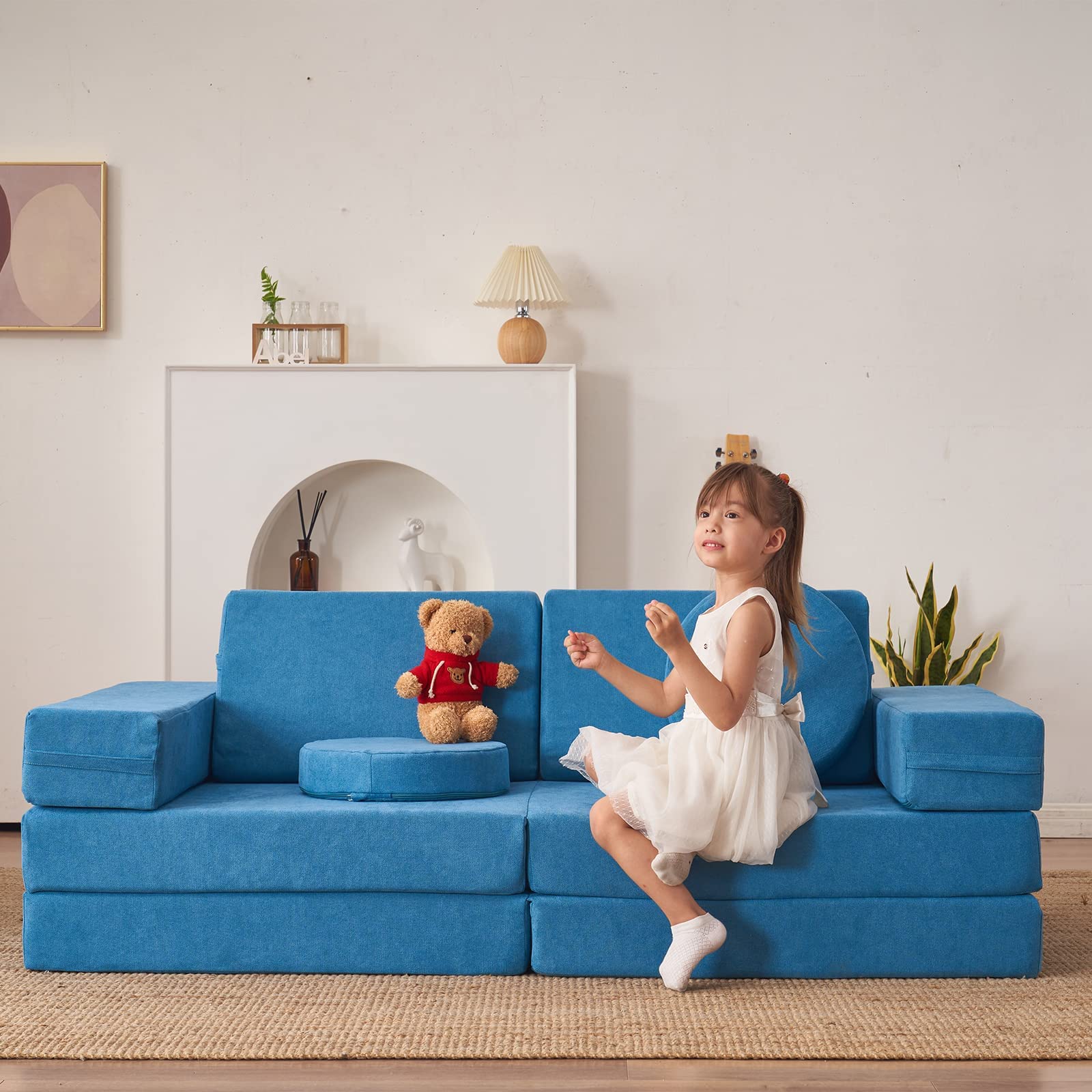 Kids Foam Couch Set 10 Pieces Sand Beige Miss Fabric