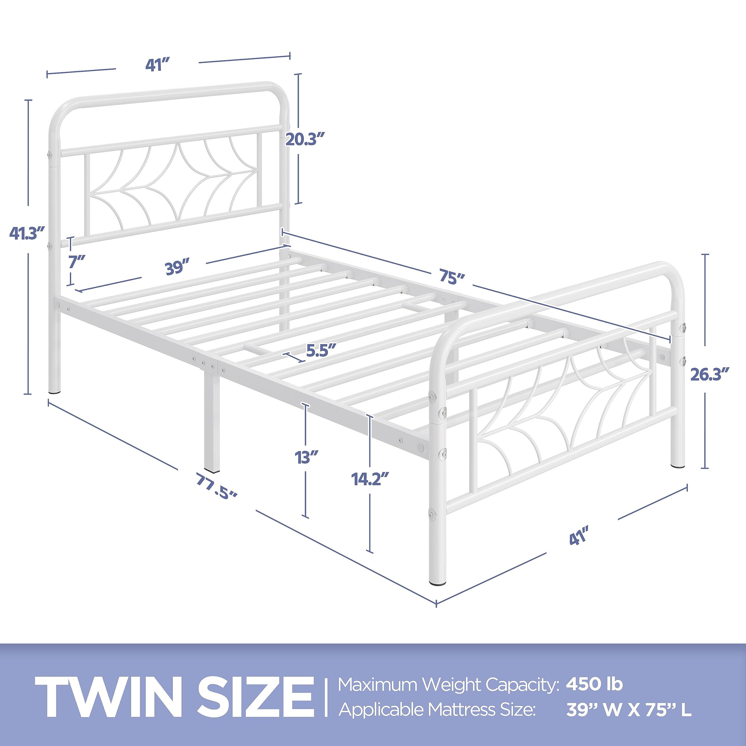 Twin Bed Frames Metal Platform Bed with Sparkling Star-Inspired Design Headboard