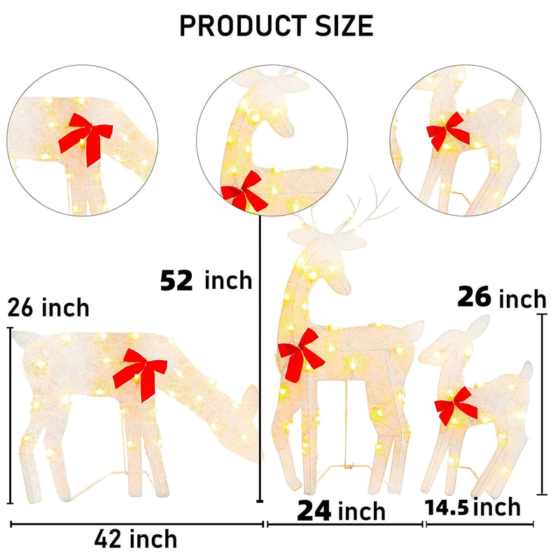 Christmas Decoration Outdoor 60 Light Up Deer Family, 3-Piece Set 2D Waterproof