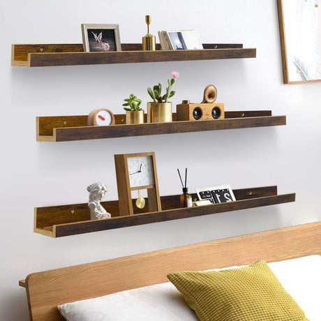 47 Inch Long Floating Shelves for Wall, Rustic Picture Ledge Large Shelf for Living Room