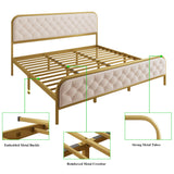 King Size Bed Frame, Upholstered Bed Frame with Diamond Tufted Headboard