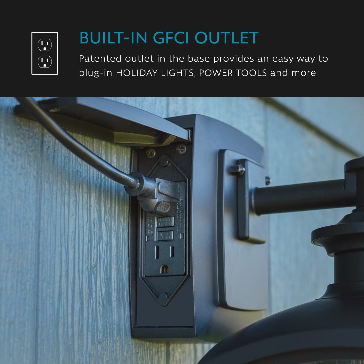 31703 Spence 1-Light Wall Lantern with  Glass and Built-in GFCI Outlet