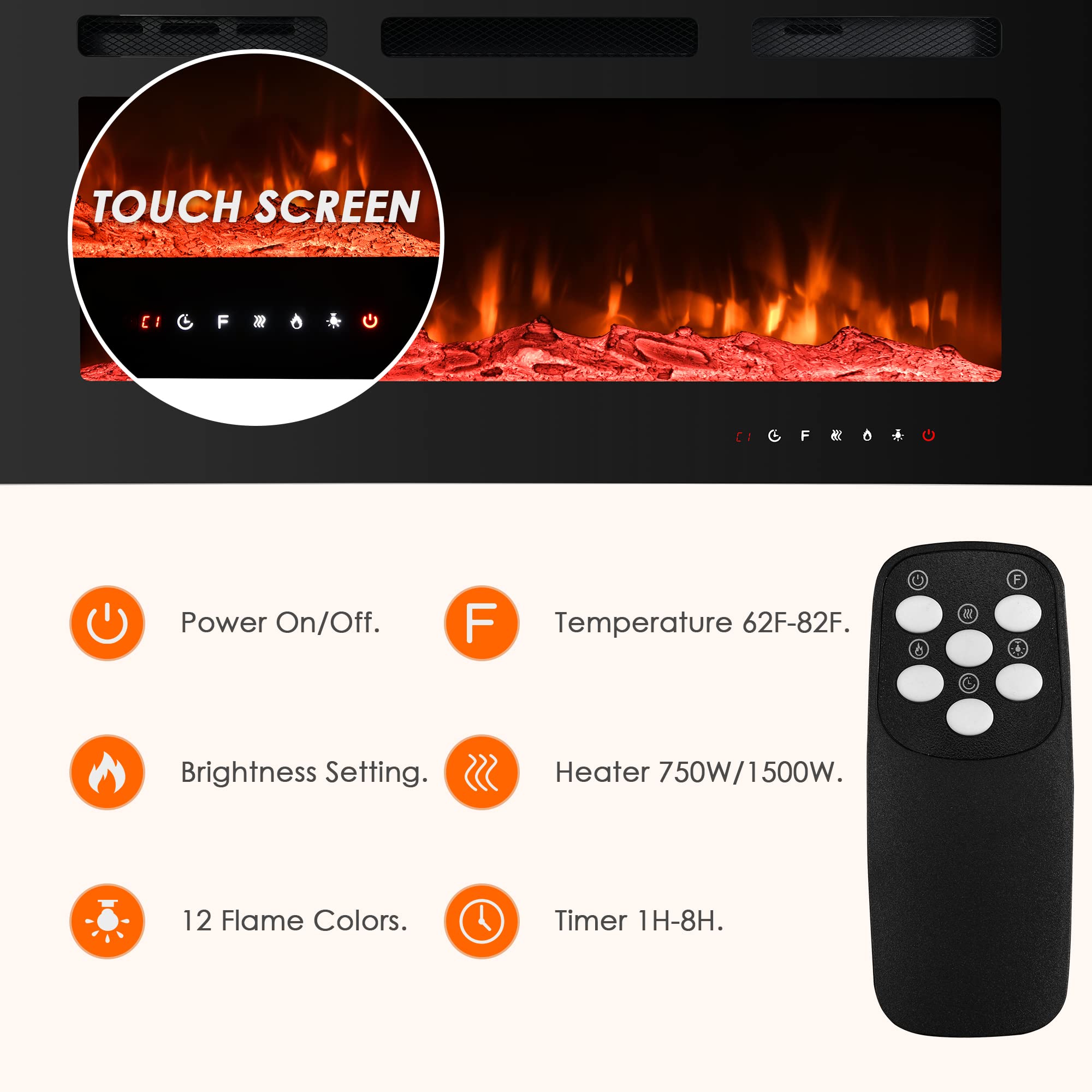 Wall Fireplace Electric with Remote Control
