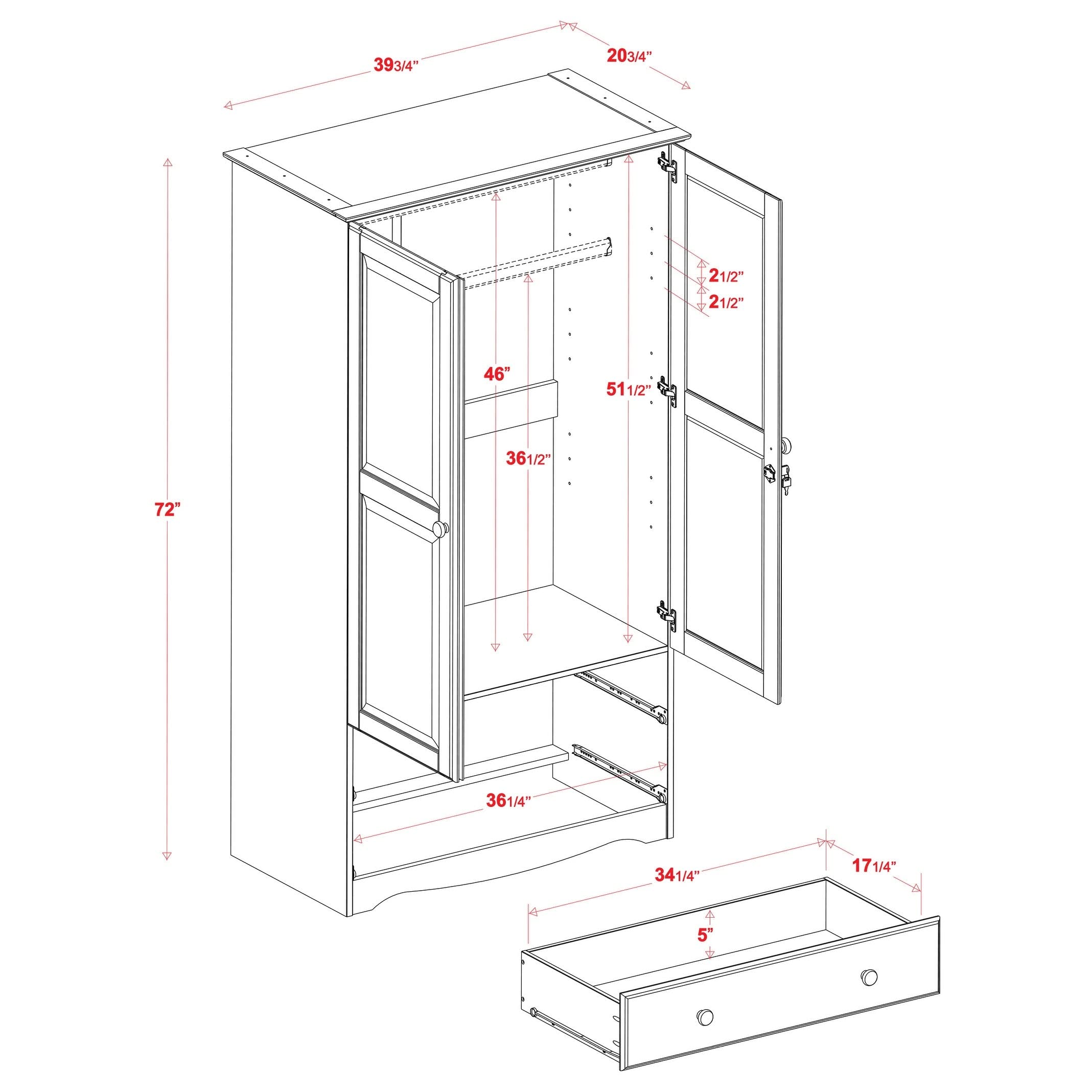 100% Solid Wood Smart Wardrobe/Armoire/Closet, Java Color