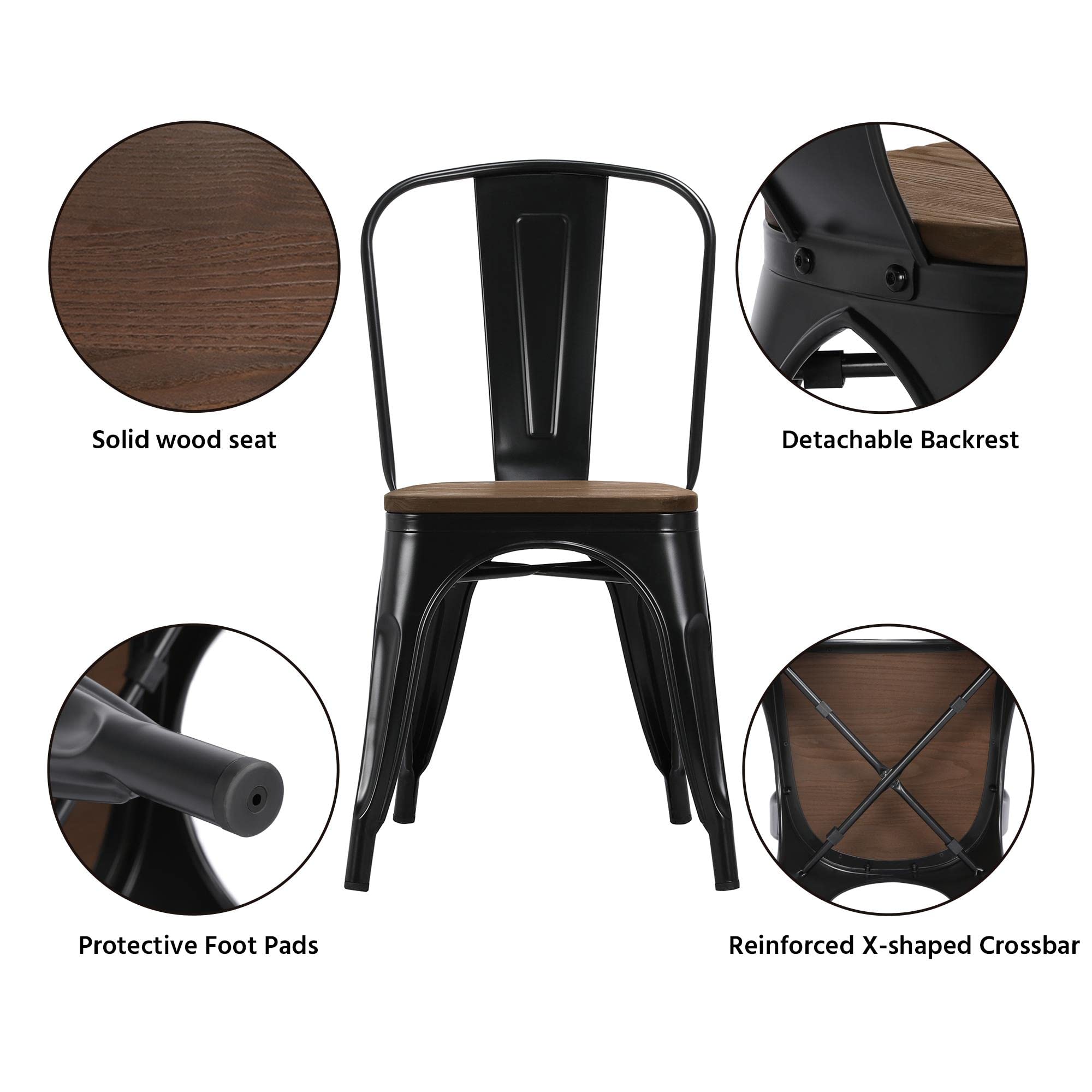 18 Inch Classic Iron Metal Dining Chair with Wood Top/Seat