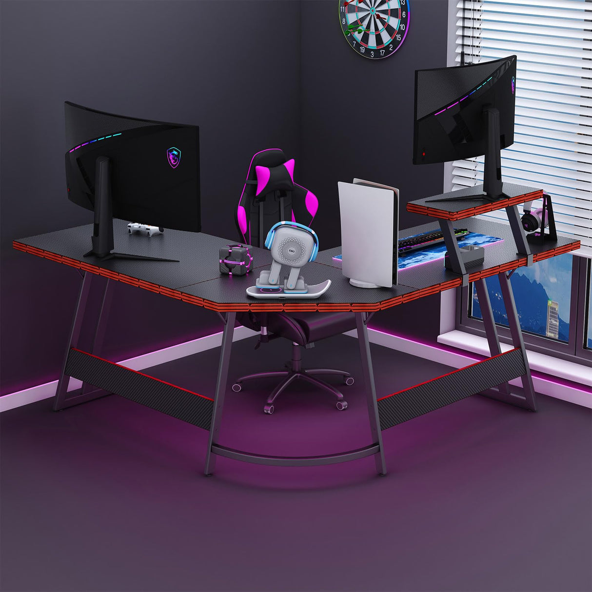 Black L Shaped Gaming Desk - 51 Inch Computer Corner Desks, Carbon Fiber