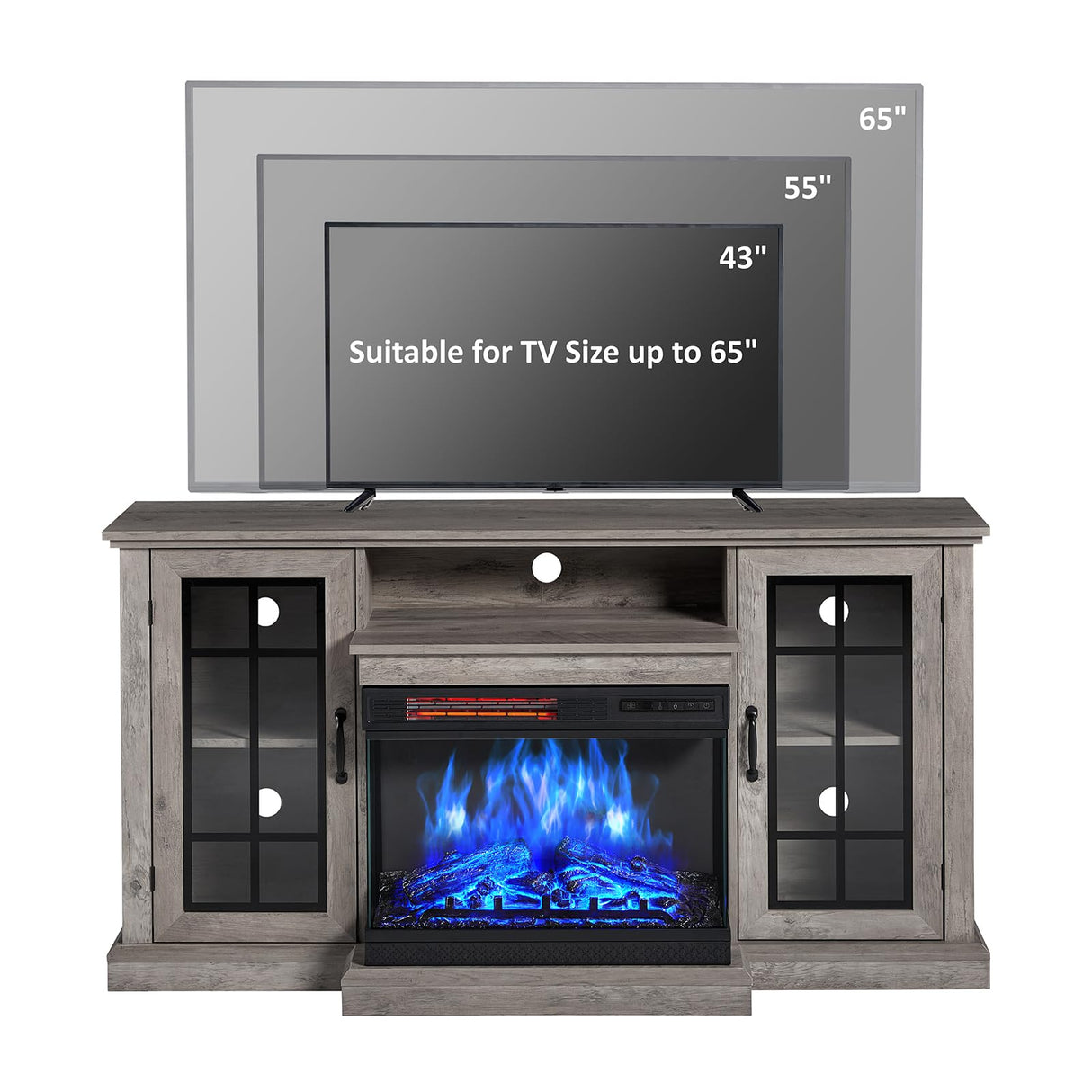 Fireplace TV Stand with 3-Sided Glass Electric Fireplace