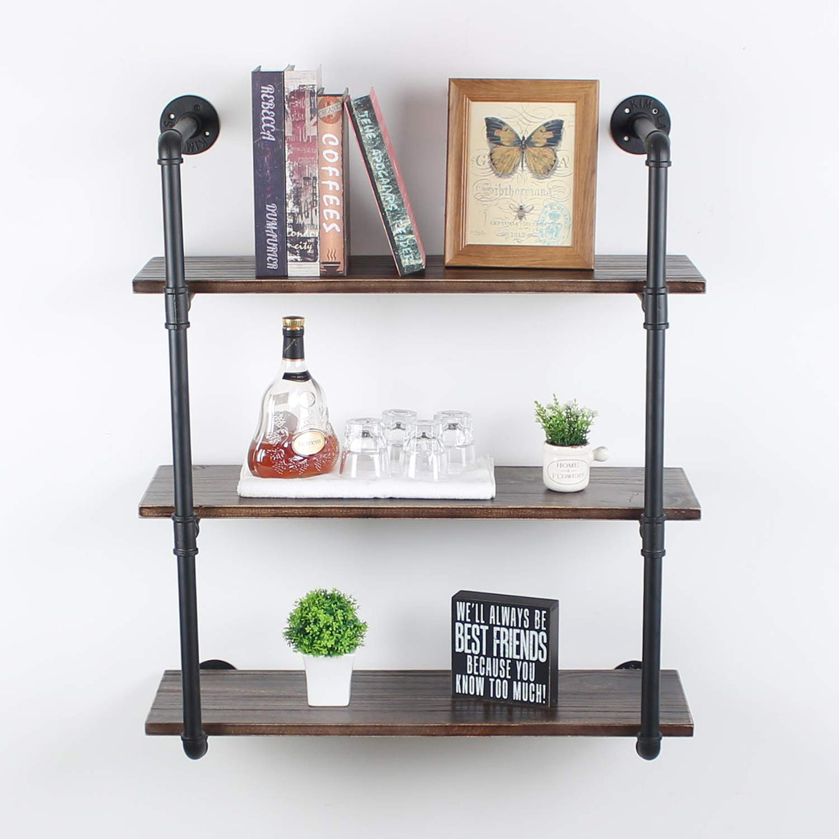 Industrial Floating Shelves Wall Mount,30in Rustic Pipe Wall Shelf,3-Tiers Wall Mount