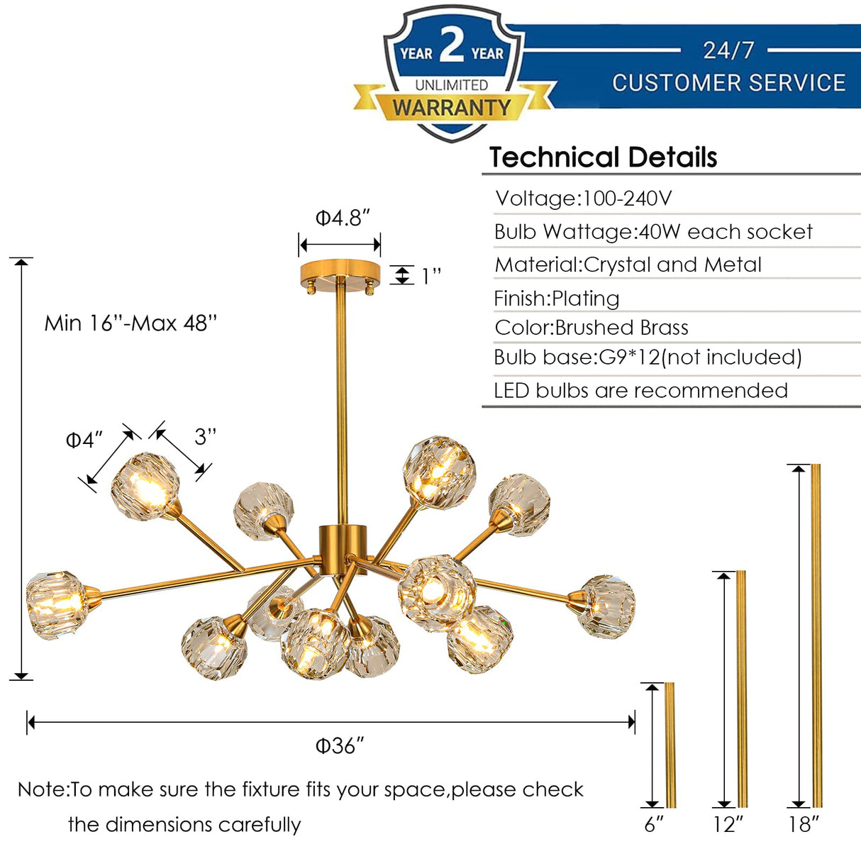 Sputnik Chandeliers Modern Crystal Pendant