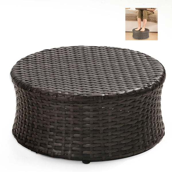 Patio Ottoman Wide Wicker Footstools, Outdoor Small Rattan Table