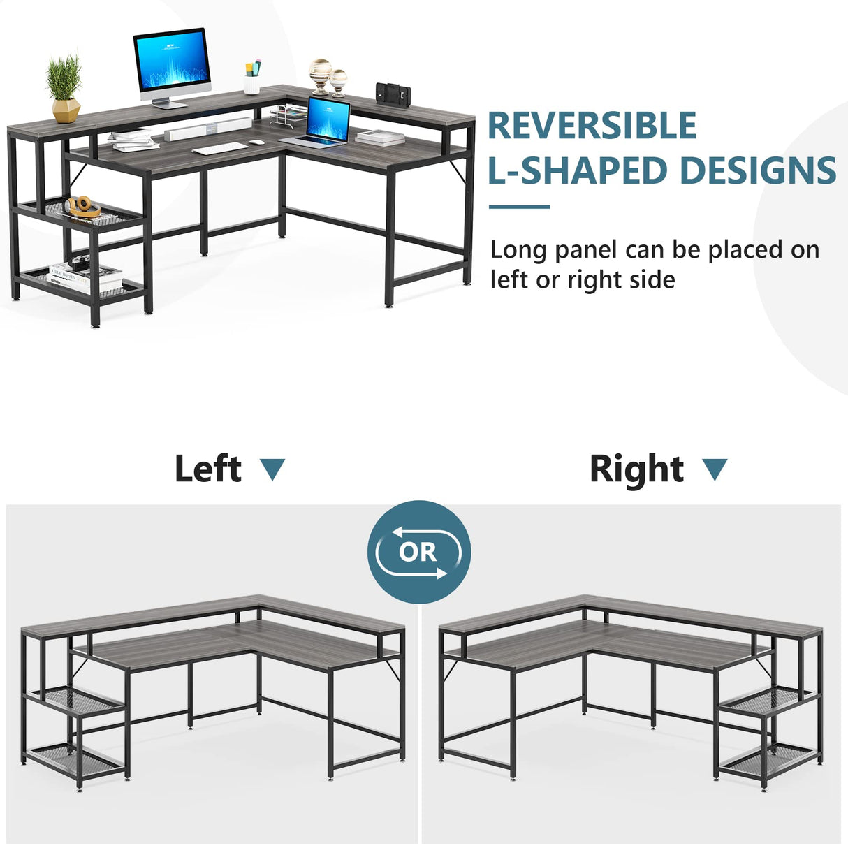 69 Inch L Shaped Desk with Monitor Stand