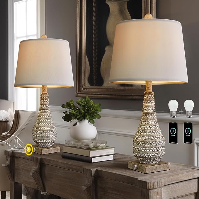 24'' Farmhouse Table Lamp Set of 2 for Bedroom Living Room