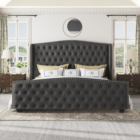 Luxury Tufted Velvet Bed Frame – Wingback Headboard & Footboard