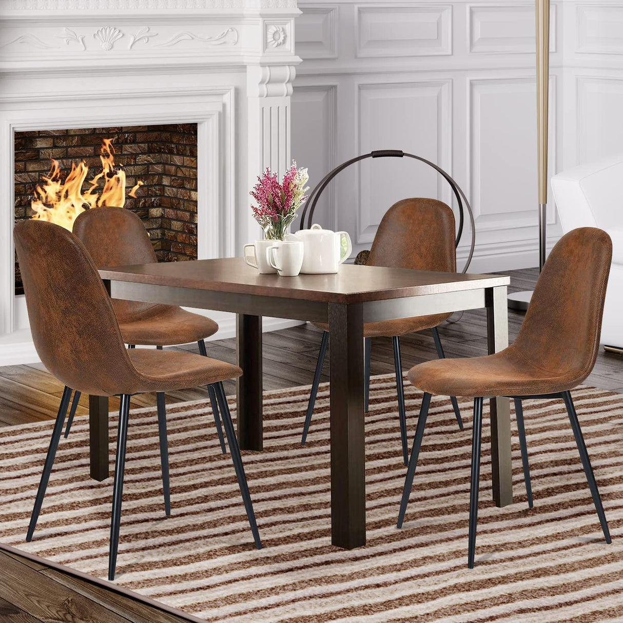 Dining Chairs Set of 4 Modern Suede PU Leather Comfortable Side Seating