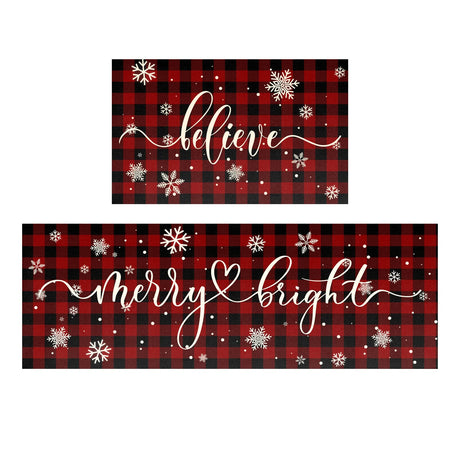 Christmas Buffalo Kitchen Mat Set of 2 Non Slip Thick Kitchen