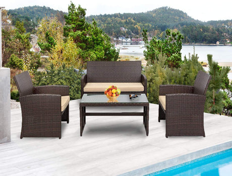 Rattan Wicker Conversation Sets Lawn Chairs Porch Poolside Balcony Garden