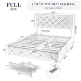 Upholstered Full Size Platform Bed Frame with 4 Storage Drawers