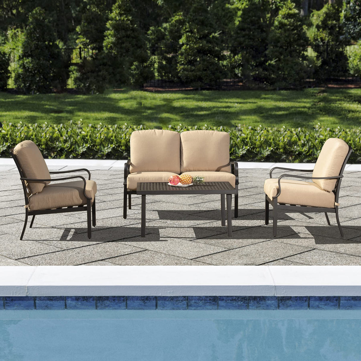 Conversation Set 4 Pieces, Metal Outdoor Patio Furniture with Coffee Table